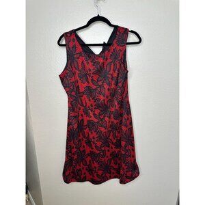 En Focus Studio Womens Sleeveless Red Black Floral Pattern Dress  Size 14